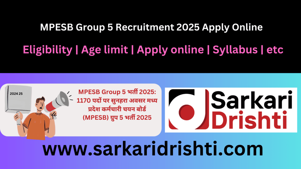 MPESB Group 5 Recruitment 2025 apply online | 1170 पदों पर सुनहरा अवसर मध्य प्रदेश कर्मचारी चयन बोर्ड (MPESB) ग्रुप 5 भर्ती 2025