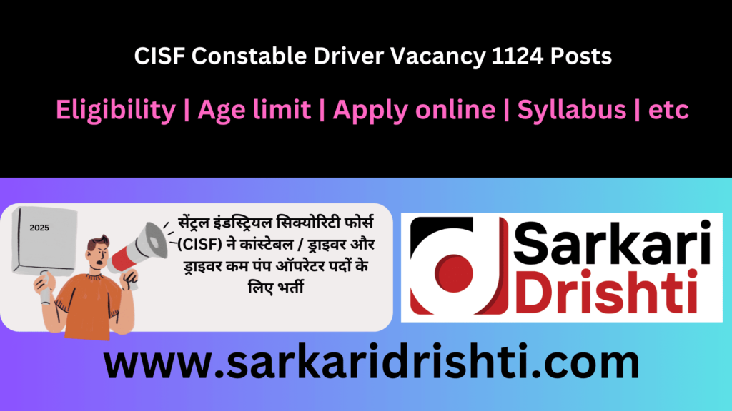 CISF Constable Driver Vacancy 2024: Apply Online for 1124 Posts