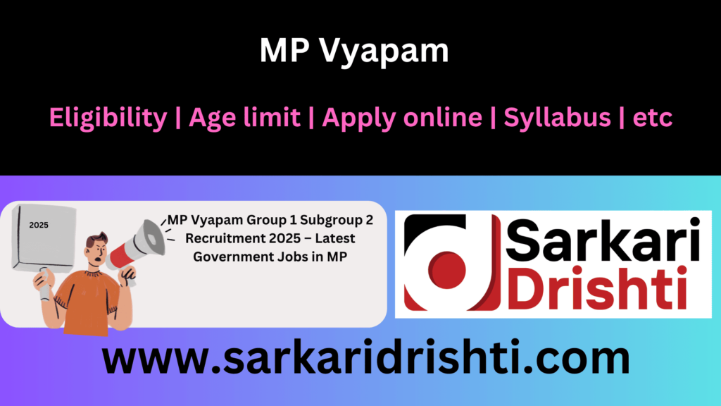 MP Vyapam Group 1 Subgroup 2 Recruitment 2025 – Latest Government Jobs in MP