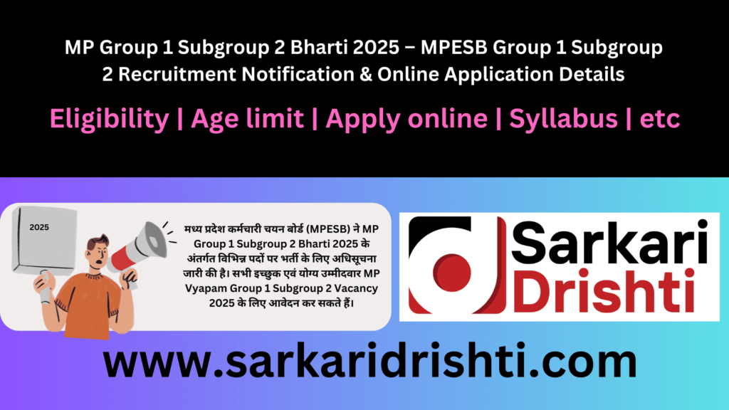 MP Group 1 Subgroup 2 Bharti 2025 – MPESB Group 1 Subgroup 2 Recruitment Notification & Online Application Details