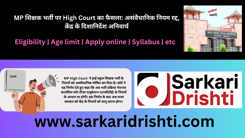 MP शिक्षक भर्ती पर MP High Court का फैसला: असंवैधानिक नियम रद्द, केंद्र के दिशानिर्देश अनिवार्य