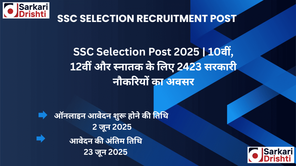 SSC Selection Post 2025 | 10वीं, 12वीं और स्नातक के लिए 2423 सरकारी नौकरियों का अवसर