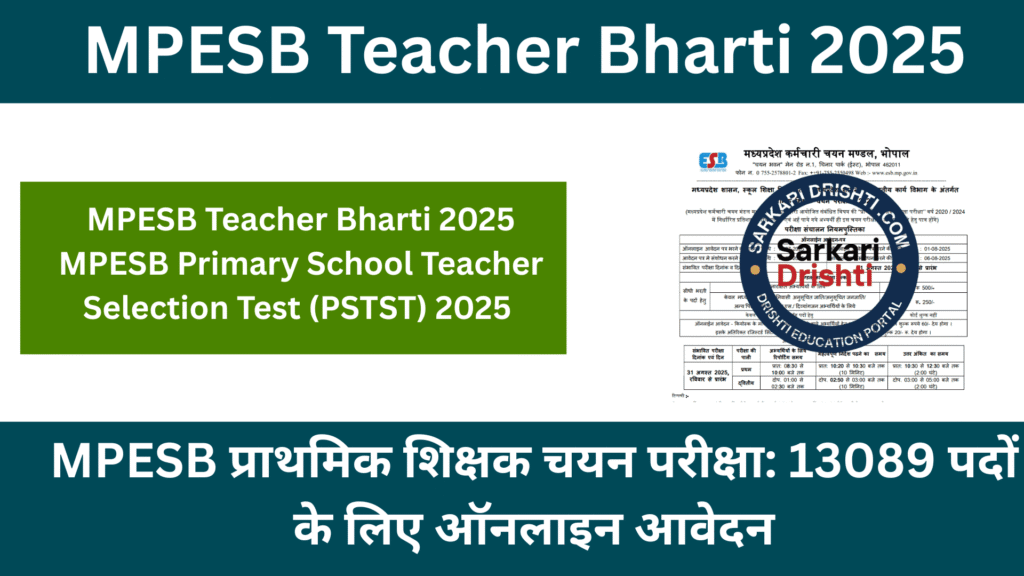MPESB Teacher Bharti 2025: 13089 पदों पर शुरू हुआ ऑनलाइन आवेदन, जानिए कौन कर सकता है अप्लाई और क्या है चयन प्रक्रिया
